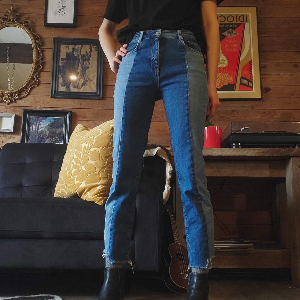 Super High Rise Split Tone / Patch Jeans